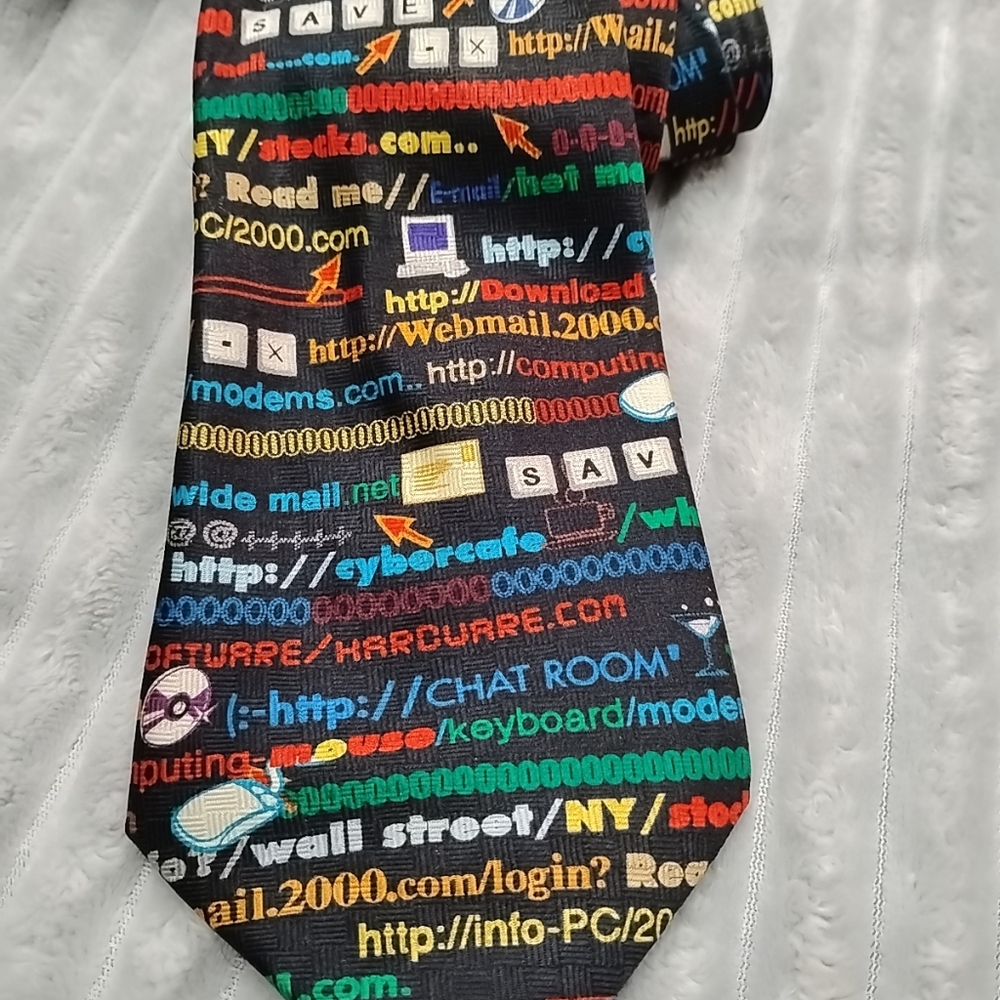 Internet URL Pattern Novelty Neck Tie - Black Multi-Color Computer Science Tech